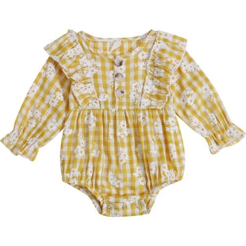 Kids Baby Girl Clothes Casual Long Sleeve Jumpsuits Little Daisy Plaid Printing Triangle Romper Childrens Clothing 0-24M Babies