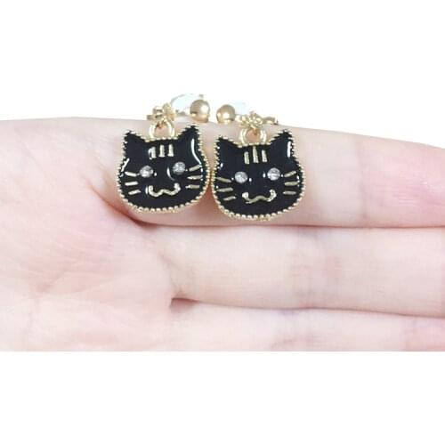 Girls Handmade Alloy Black Cat Animal Stud Earrings For Women Cute Cartoon Colorful Jewelry Lovely Colorful Pig Cat Stitch