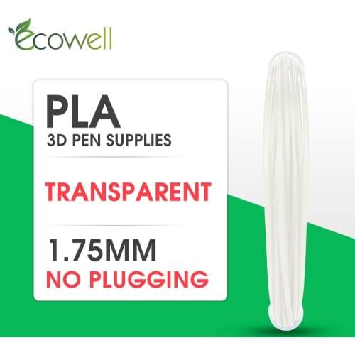 Ecowell 1pcs Clear PLA Filament 1.75mm 3D pen filament plastic filament 3D Printing Material used for 3d printing pen 5Meters