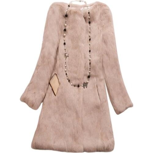 ENLU Winter Luxury rabbit Fur Coat Slim Long Pink Red Blue Real fur Jacket Women 100% natural fur Coats manteau fourrure