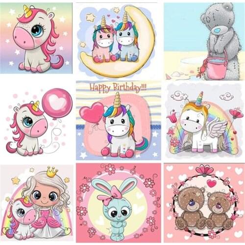 FIYO Diamond Embroidery 5D Full Square/Round Drill Cartoon Unicorn Bear Diamond Rhinestone Crystal Cross Stitch Mosaic Gift