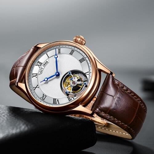 GUANQIN automatic watch for men sapphire skeleton watch movement waterproof luminous numberless black square dial metal band