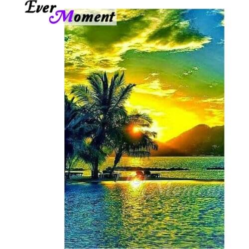 Ever Moment Diamond Painting Handmade Seaside Coconut Tree Picture Of Rhinestone Cross Stitch 5D DIY Diamond Embroidery ASF1653