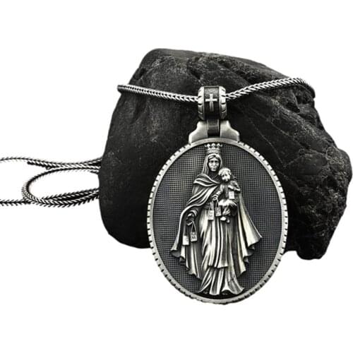 Virgin Mary Vintage Mens Necklace Virgin Del Carmen Pendant Catholic Necklace Christian Accessories