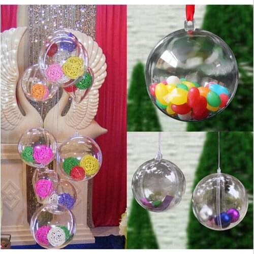 24pcs Candy Box Christmas Tress Decorations Ball 6cm Transparent Open Plastic Clear Bauble Ornament Gift Present Box Decoration