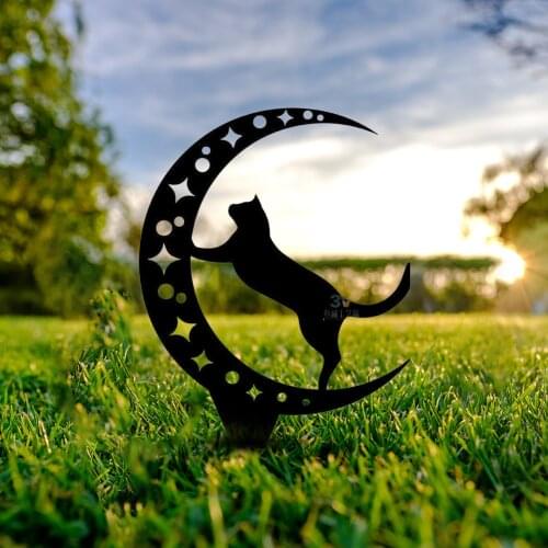 Wrought Iron Black Cat Metal Windmill Art Insert Plug-in Craft Vintage Ornament for Outdoor Garden Decoration