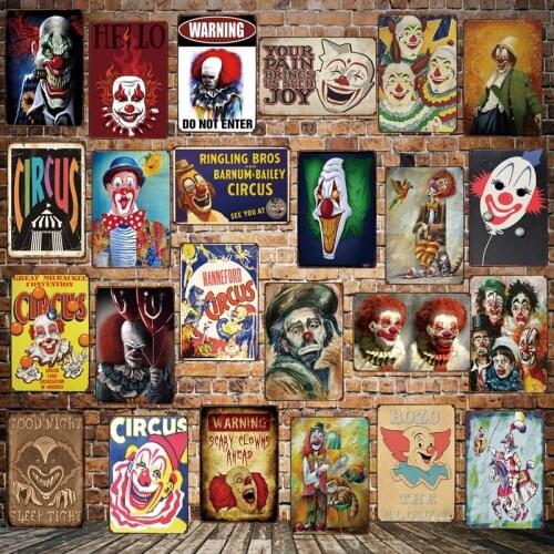 [ Mike86 ] Scary Clown The Circus Metal Sign Wall Plaque Poster Painting art Christmas Decor Art FG-517