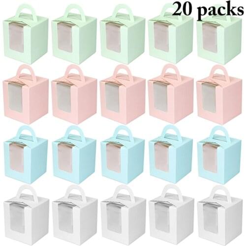Cute Mini Biscuit Candy Box Single Muffin Box Portable Pink Window Cupcake Box Mousse Mud Pudding Bottle Packaging Cup Gift