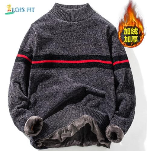 Mens Plus Velvet Thick Warm Turtleneck Slim Fit Pullover Thermal Sweater Stripe Velvet Sweatshirt La Ropa De Los Hombres