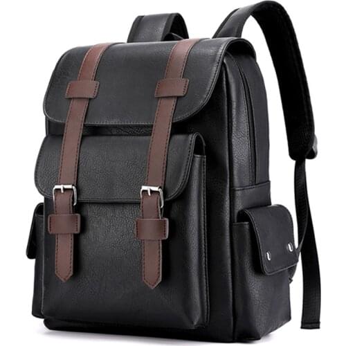 Mens Retro Leather Backpack Laptop School Bag Male Business Shoulder Bag Multi-function Large Capacity Men bag Waterproof