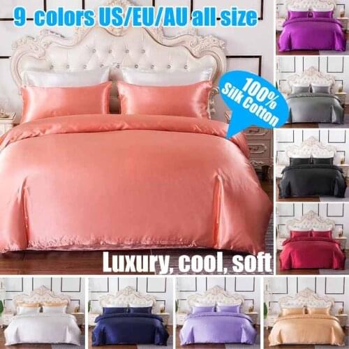 9 Colors Soft and comfortable Silk duvet cover Cotton Solid Satin Duvet Cover Set US/EU/AU Twin/Queen/King Size 2/3pcs