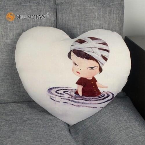 New arrival Custom zipper Pillowcase Cover Nara Yoshitomo Heart Shape Pillow Cover Size 41x36cm,47x42cm