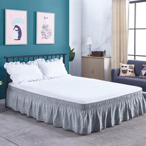 Solid Color Home Hotel Bed Skirt Wrap Around Elastic Band Bed Skirt Bed Cover without Surface Stretch Bed Skirt Bedding Decor