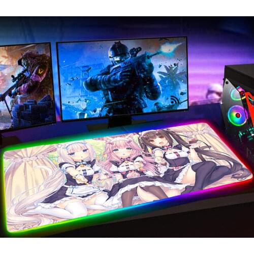 RGB Chocola Nekopara Japan Anime Girl Mouse Pad Gaming Mause Pad 90X30 Mousepad Keyboard Mat No-slip with Backlit Mausepad 30X60
