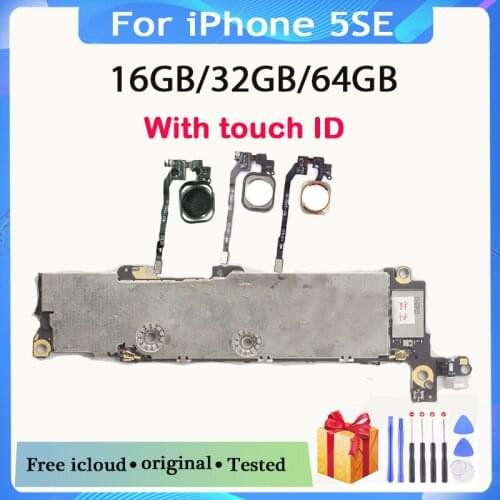 With /Without Touch ID for iphone SE Motherboard+Chips,100% Original unlocked for iphone 5SE SE Mainboard with IOS System