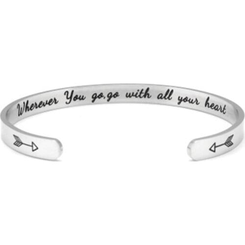 Wide 6mm Cuff Trendy Keep Going Wherever You Go, Go With All Your Heart Titanium Encouragement Bangle For Men Jewelry