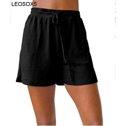 2021 Shorts Summer Womens Stretch Drawstring Casual Beach Shorts Fashion Solid Color Stretch Sports Shorts Female