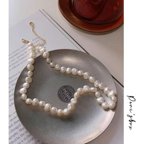 Perisbox Modern Natural Freshwater Pearl Necklace Dainty Genuine Baroque Pearl Choker Necklaces June Birthstone Gift for Her