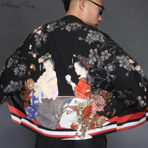 Traditional japanese mens clothing mens yukata japan kimono men traditional chinese blouse chinese top Q061