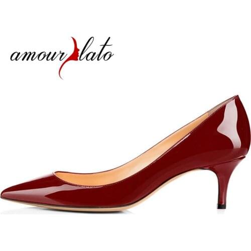 Amourplato Women Mid-heel Pumps Pointed Toe Slip-on Kitten Heel Office Dress Shoes 6.5cm Heels Lady Work Party Prom Shoes 5-13