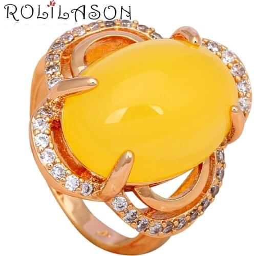 High Quality Gift for Friends Huge Yellow Zirconia Gold Tone Rings USA size #7#7.5#8#9 Fashion Jewelry JR2058