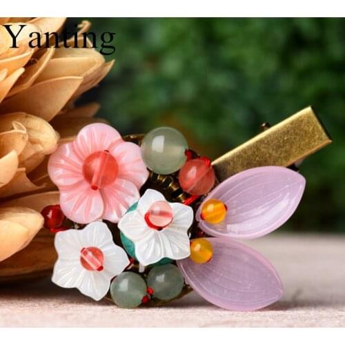 Yanting Ethnic Hair Pins For Women Copper Alloy Flower Peacock Color Feather Pins And Clips Vintage Clips For Hair Jewelry 066