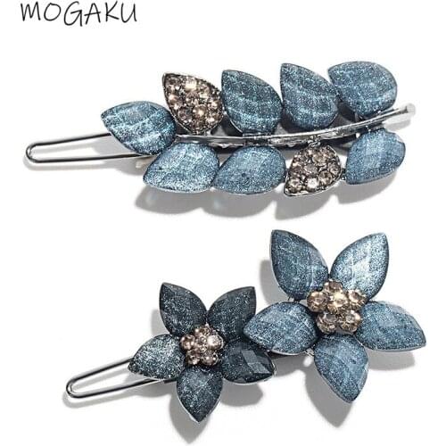 MOGAKU Women Flower Hair Clip Geometric Hairpins Fashion Elegant Hairgrips Barrette Girls Rhinestones Hair Accessories Jewelry