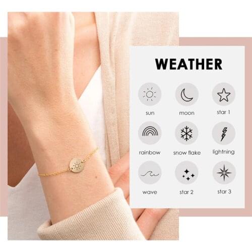 Visunion Personality Pendant Bracelet Stainless Steel Engraved Weather Lightening Moon Pattern Bracelet for Women Girls Jewelry