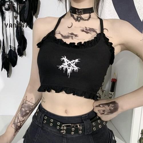 Sexy Crop Tank Tops Women Dark Print Patterned Sling Top Female 2021 European and American Summer New Sexy Lace Little Vest