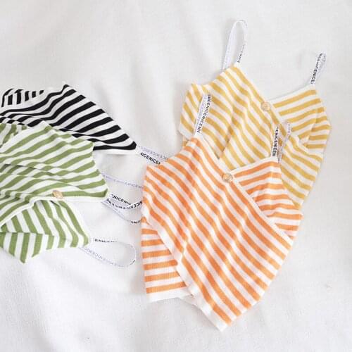 OUMEA Striped Camisole Knitting Wrap Front Spaghetti Strap Stripe Crop Top Button Front Letter Strap Sexy Casual Going Out Tops