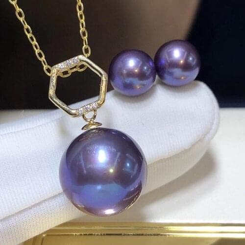 D310 Fine Jewelry 18K Gold 12-13mm Natural Fresh Water Purple Pearl Females Jewelry Sets for Women FIne Jewelry Sets