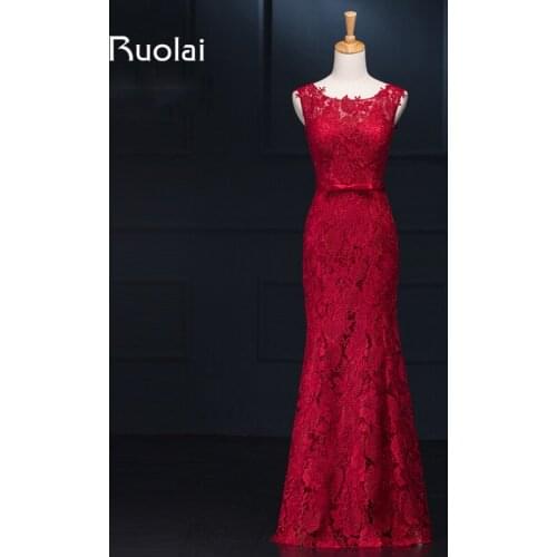 Real Photo High Quality Red Prom Dresses 2019 Lace Sash Crystal Mermaid Evening Dresses Long Party Dress Robe de Soiree FE69