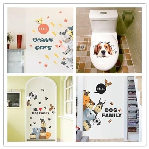 Animal dog cat family paw fish star door refrigerator decor wall stickers for kids room pet home decals mural arts poster