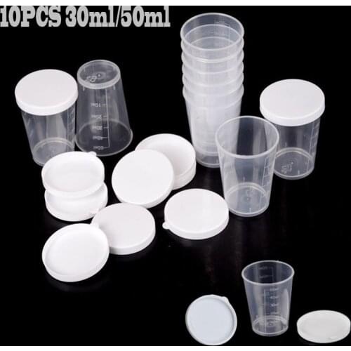 Clear Scaled Plastic Measuring Cups,with Cover Chemistry Lab,Kitchen Sample Measuring Cup 30ml/50ml/10PCS