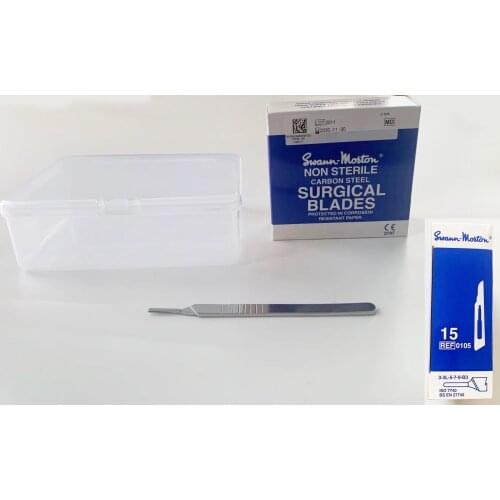 15# Swann Morotn Non Sterilized Carbon Steel 100 PCS with Surgical Handle