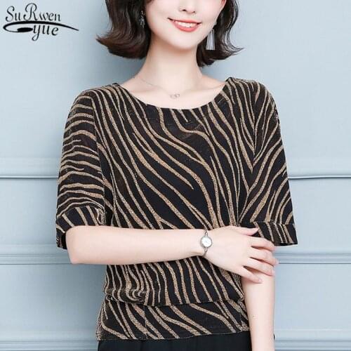 2021 Spring and Summer New Womens Striped Office Lady Style Short Sleeve Blouse Plus Size 4XL Women Base Shirt Blusas 10365