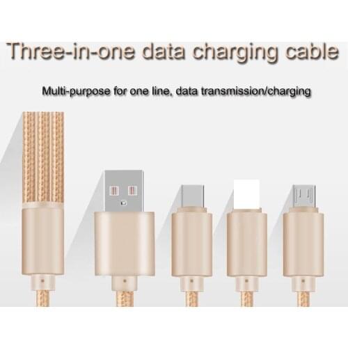 Three-in-one multifunctional nylon braided data charging cable for Android Apple Type-C phones