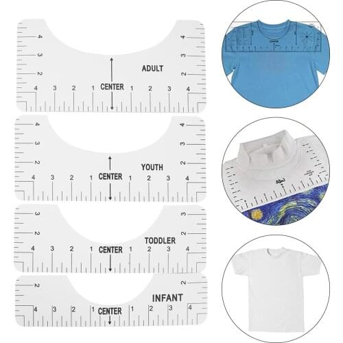 4pcs T-Shirt Neck Size Ruler T-Shirt Alignment Ruler for Guiding Drawing Template Craft Tool Sewing Accessories