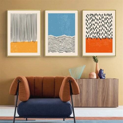 Abstract Geometric Wall Art Poster Black Lines Wave Art Prints Graphic Shapes Canvas Painting Modern Pictures Living Room Decor