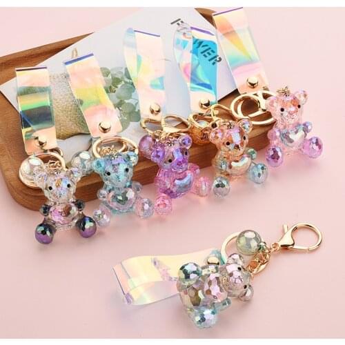 Acrylic Symphony Faceted Bear Keychain Pendant Color Leather String Accessories Bag Pendant Female Women Accessories Key Holder