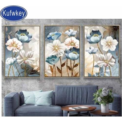 3 pcs diamond mosaic Elegant Poetry Modern Transparent Flower full square diamond painting diy handwork embroidery with beads