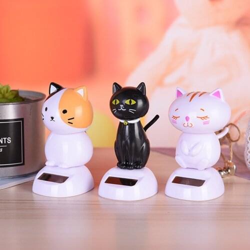 Car Ornaments Cute Solar Shaking Head Cat Toys Home Office Automobile Dashboard Swinging Shaking Head Decor Car Accessories