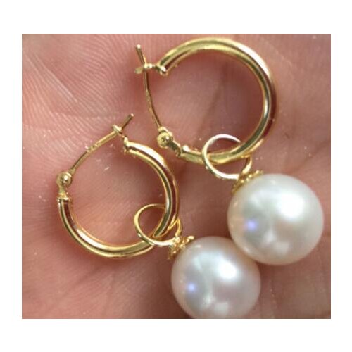Free shipping noble jewelry charming pair of 1011mm natural round Freshwater white pearl dangle earring
