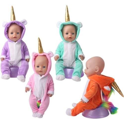 40-43 Cm American Boy Dolls Clothes Unicorn Colorful Tail Suit Newborn Monster Baby Toys Accessories Fit 18 Inch Girls Gift zf33