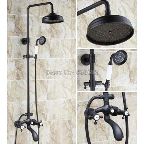 Black Oil Rubbed Bronze Wall Mounted 8" inch Shower Head Bathroom Rain Shower Faucet Set with Bathtub Mixer Tap Whg112