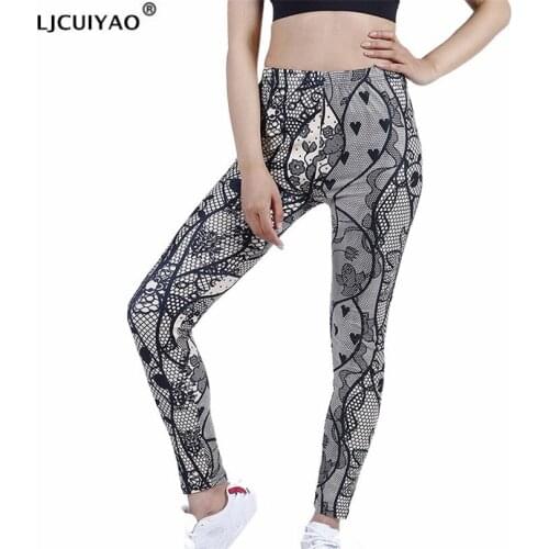 LJCUIYAO Gray Love Leggings Women High Waisted Pants Elastic Workout Fittness Sports Stretchy Running Hip Push UP Gym Clothing