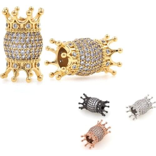 CZ Large Hole Micropavé Double Crown Beads, Queen Crown Bracelet, DIY Symmetrical Craft Jewelry,11.5x18.2x5.8mm