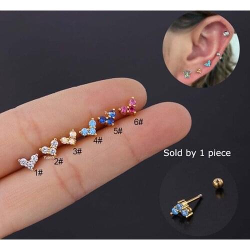 1 Piece Heart Shape Screw Ball Earrings Stud for Lobe Helix Piercing 20 Gauge 6mm Length Stainless Steel Barbell