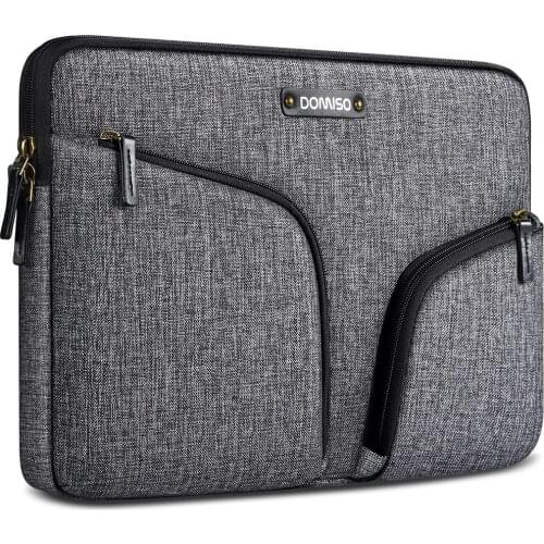 DOMISO 10 11 13 14 15.6 Inch Waterproof Laptop Sleeve Canvas with Back Handle Case Bag Slim for Laptops Red Grey Dark grey