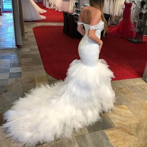 Gelinlik vestido de noiva Arabic Bridal Dresses Mermaid Wedding Gowns Off Shoulder Lace Up robe de mariee Wedding Dress Long